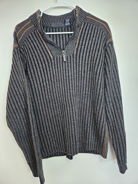 Sargent Men's Quarter Zip Ribbed Knit Sweater XL Charcoal Grey Orange Accents🔥